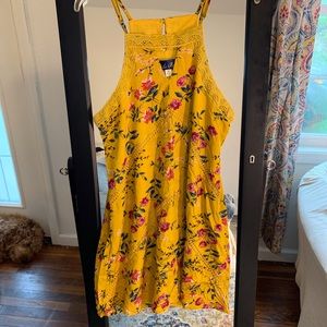 Floral Yellow High neck Shift Dress